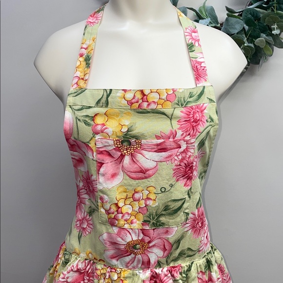 April Cornell 100% Cotton Garden Floral Ruffle Tiered Pocket Kitchen Apron - Picture 2 of 16